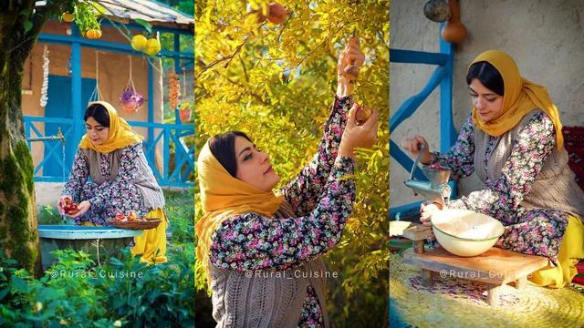 چیدن انارهای ترش وحشی و تهیه خورشتی سنتی با آنها