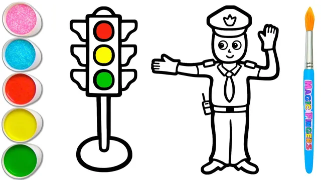 آموزش طراحی، نقاشی و رنگ‌آمیزی پلیس راهنمایی برای کودکان 🚦👮🏼🚸