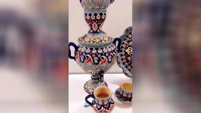 ست سماور و قوری و سینی مینا کاری شده