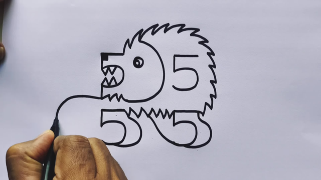How To Draw Realistic Lion Using 5555 Number | Number Art