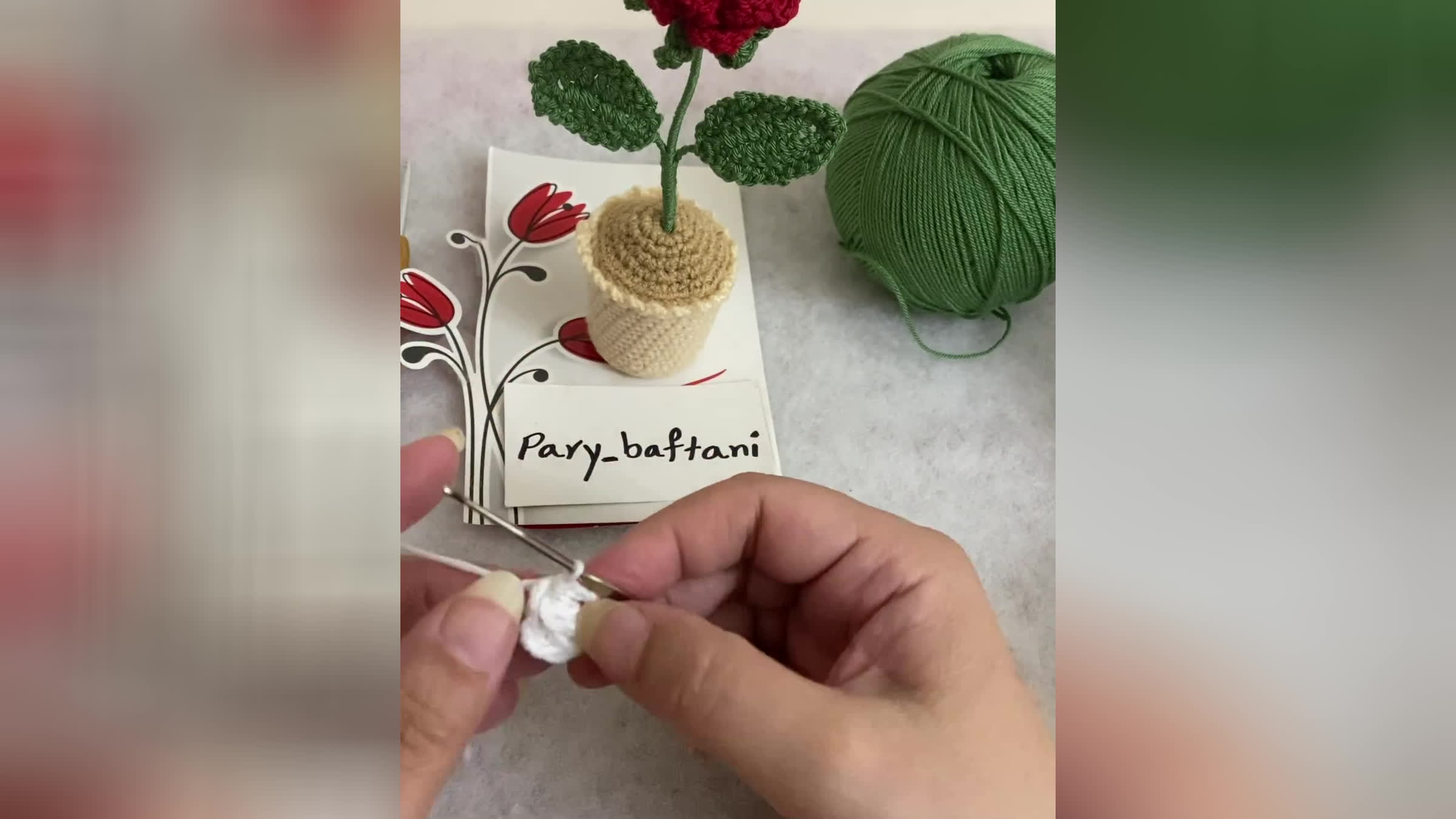 آموزش بافت گل رز با گلدان