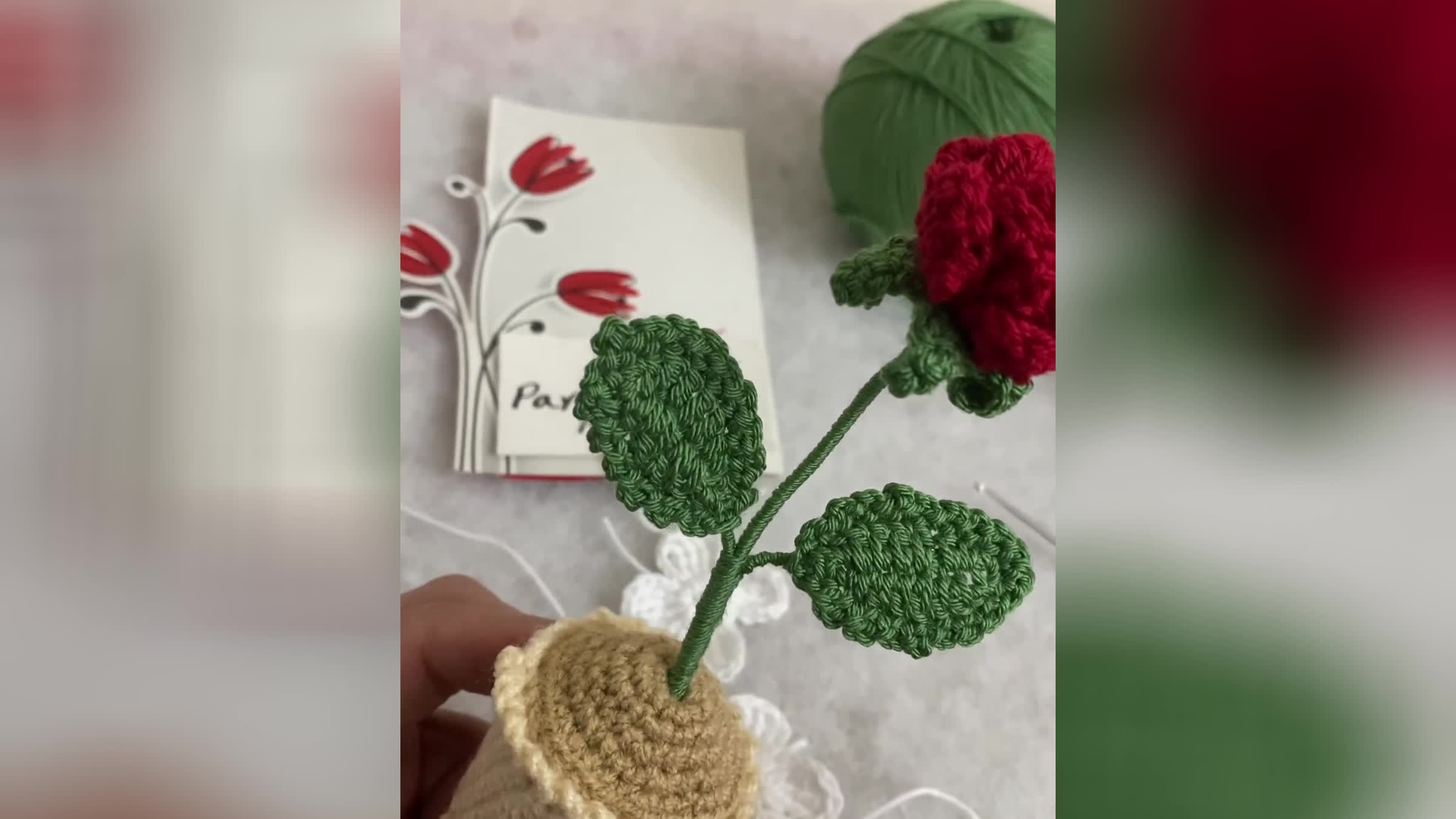 آموزش بافت گل رز با گلدان 🌹 قسمت دوم 🥀 پارت دوم