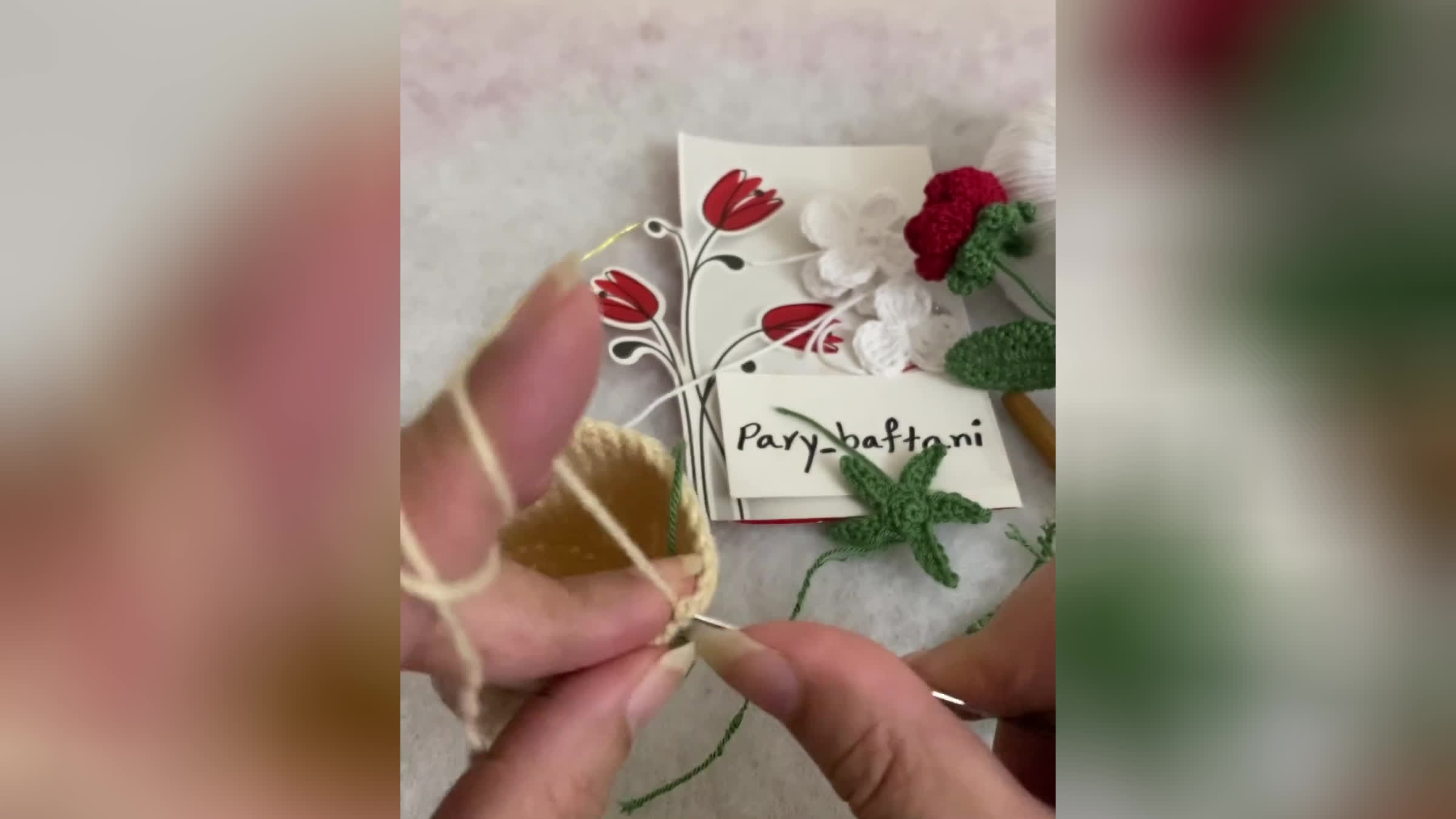 آموزش بافت گل رز با گلدان 🌹 قسمت سوم 🥀 پارت پنجم 🥀