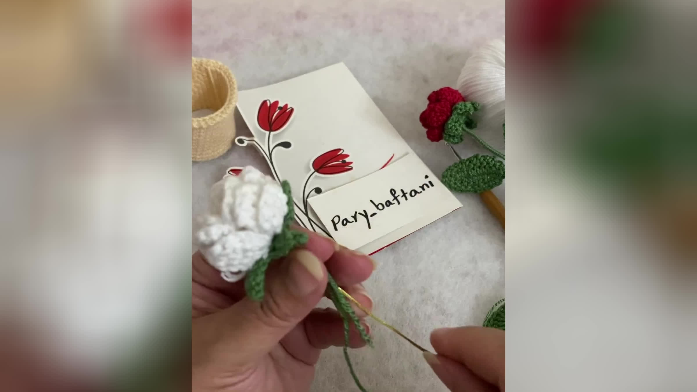 آموزش بافت گل رز با گلدان 🌹 قسمت آخر 🥀 پارت دوم 🥀