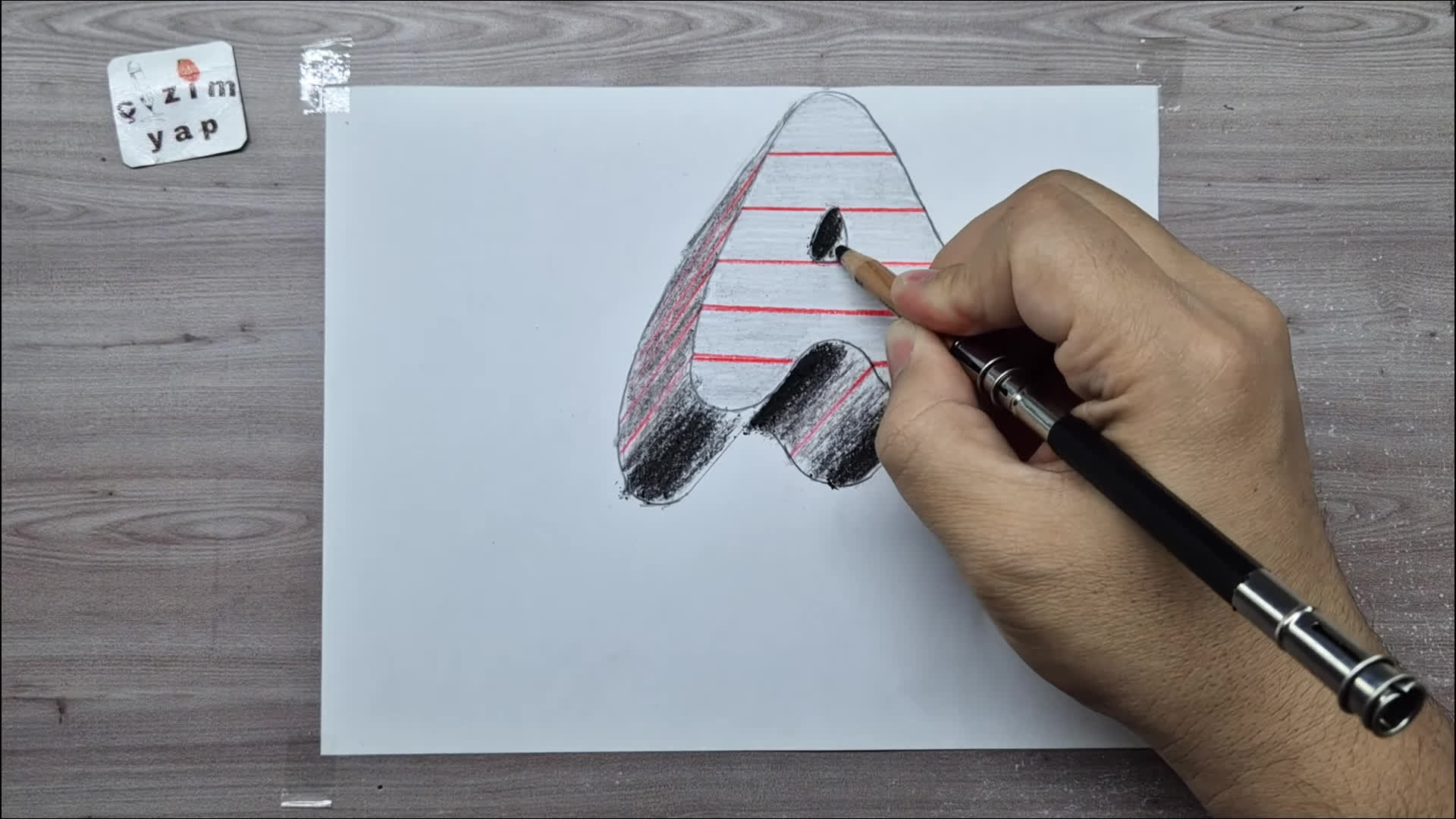3d drawing easy A letter on paper