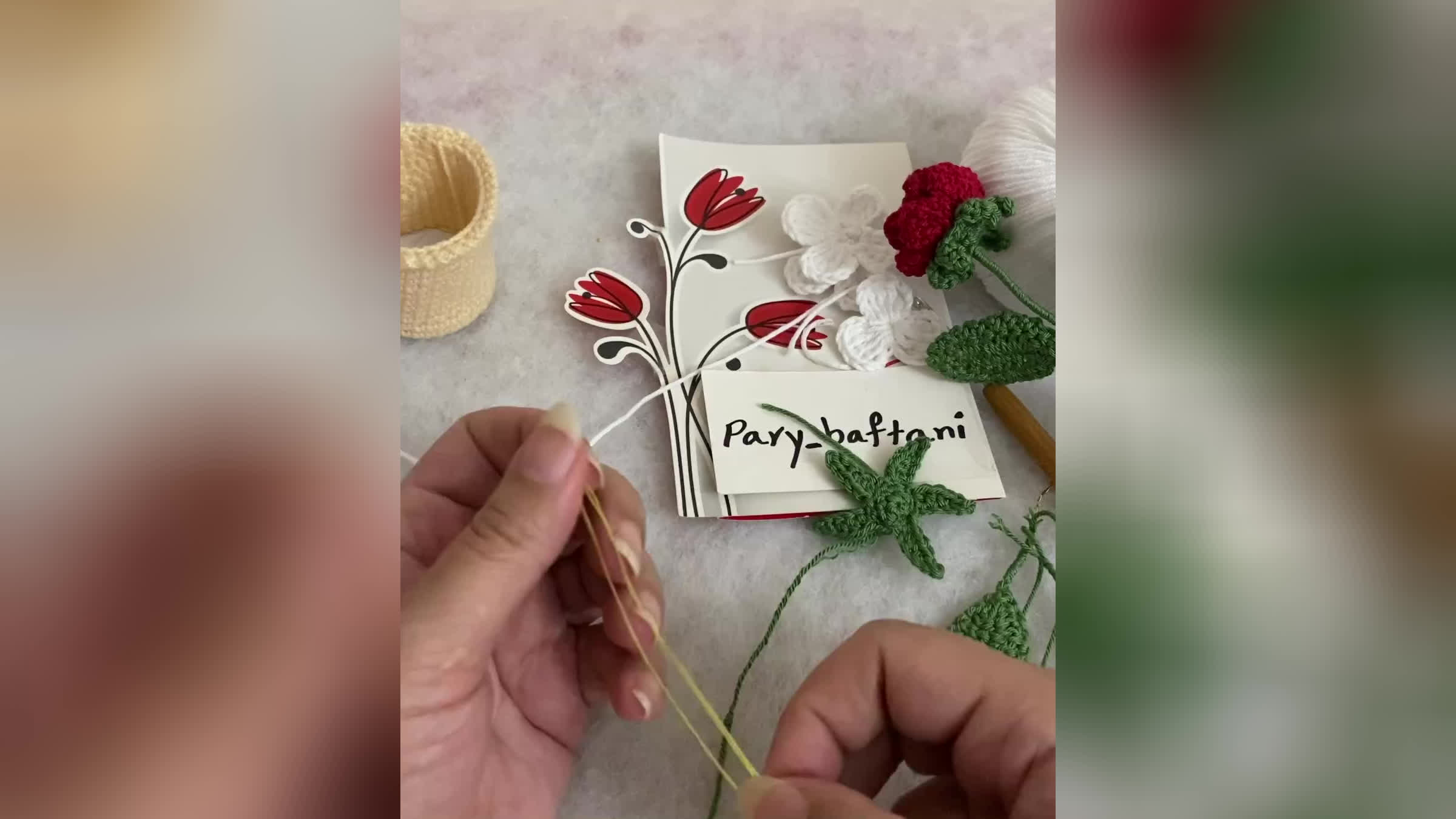 آموزش بافت گل رز با گلدان 🌹 قسمت سوم 🥀 پارت ششم 🥀