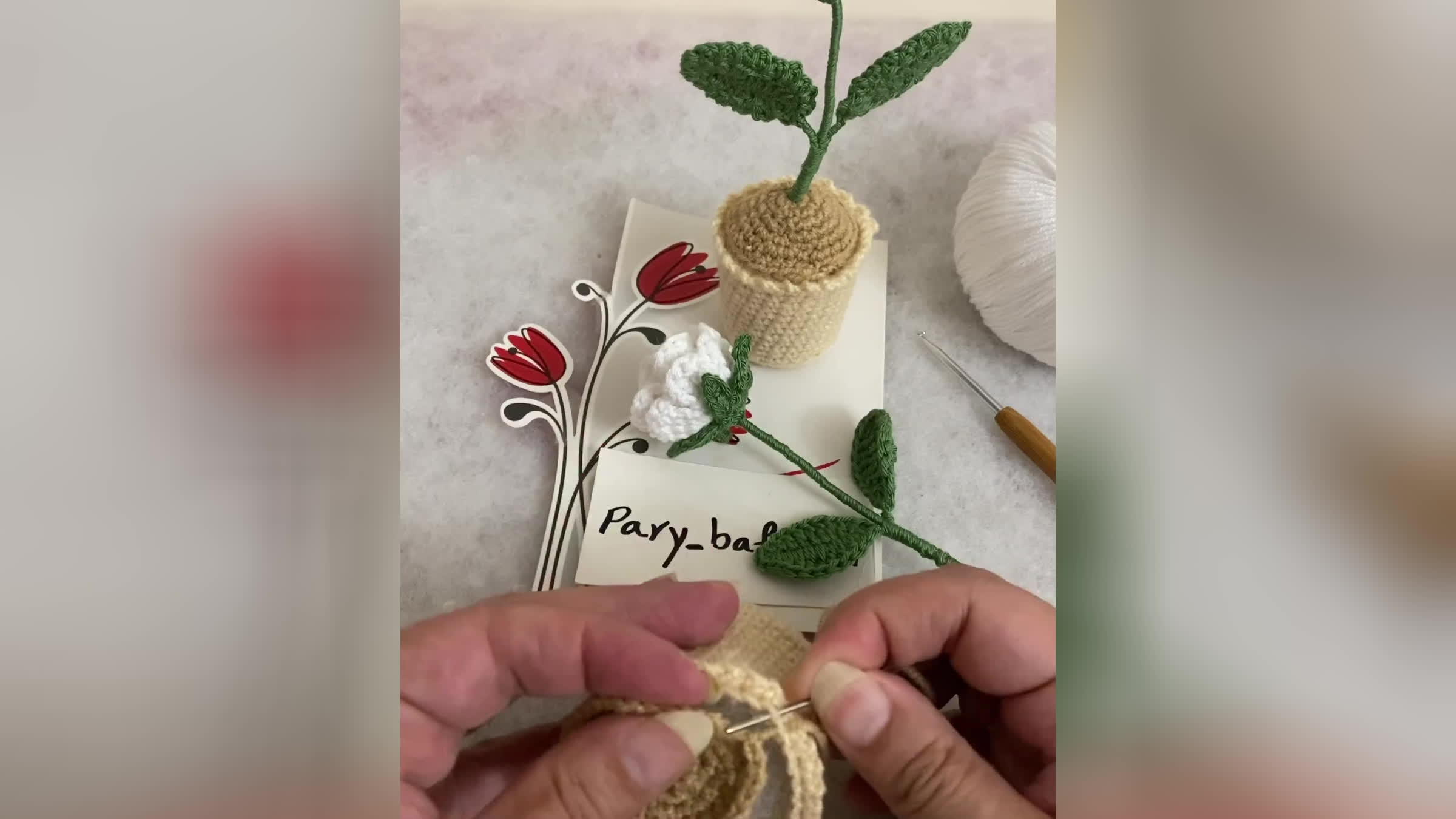 آموزش بافت گل رز با گلدان 🌹 قسمت آخر 🥀 پارت ششم 🥀
