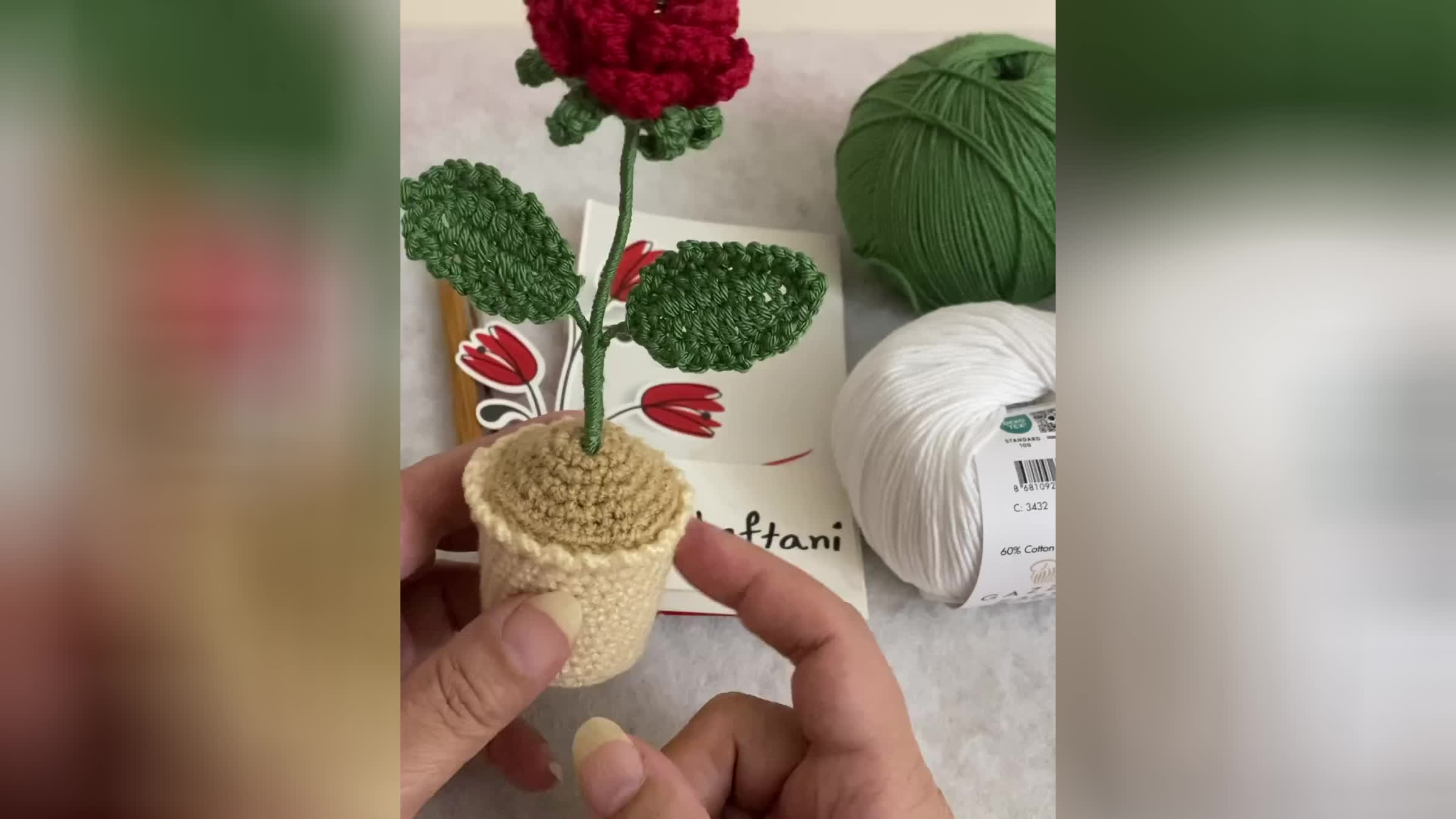 آموزش بافت گل رز با گلدان