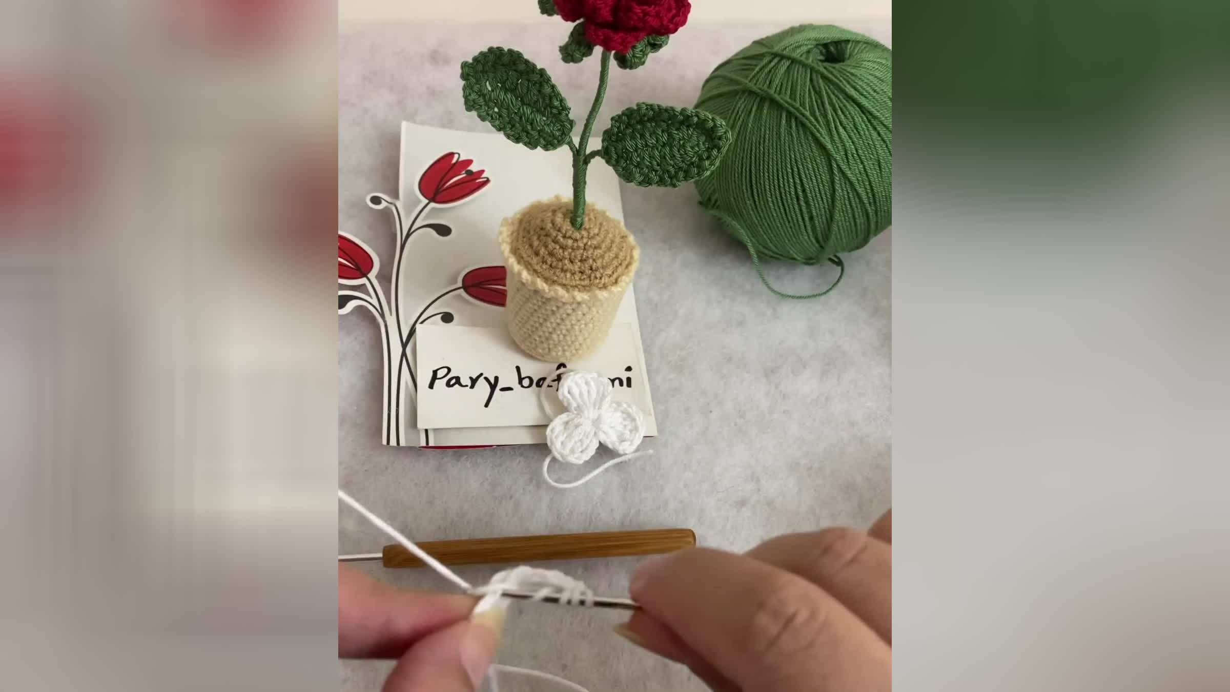 آموزش بافت گل رز با گلدان 🌹