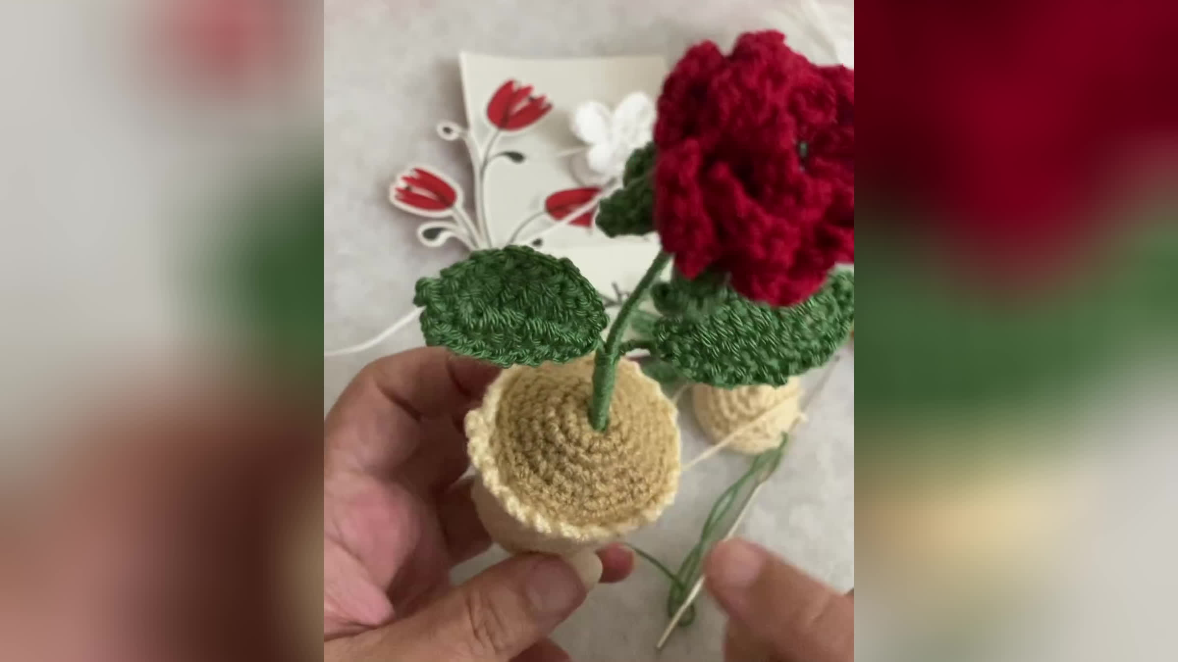 آموزش بافت گل رز با گلدان 🌹 قسمت سوم 🥀 پارت چهارم 🥀