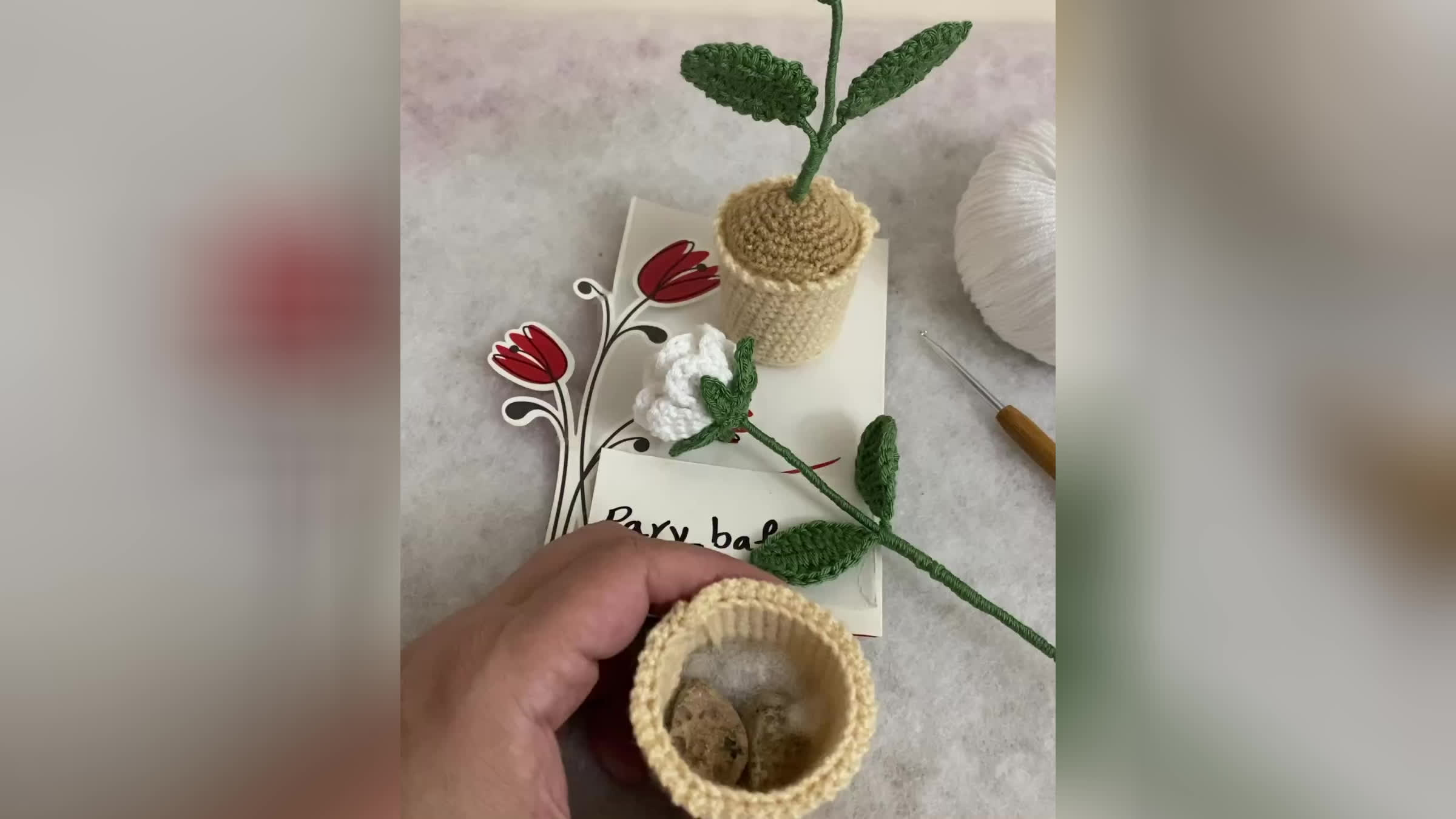 آموزش بافت گل رز با گلدان 🌹 قسمت آخر 🥀 پارت چهارم